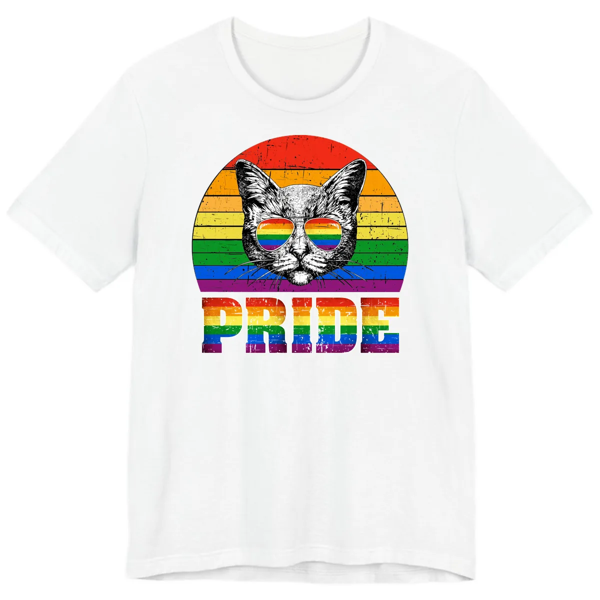 Pride Cat Cool Sunglasses Rainbow Premium T-Shirt in White