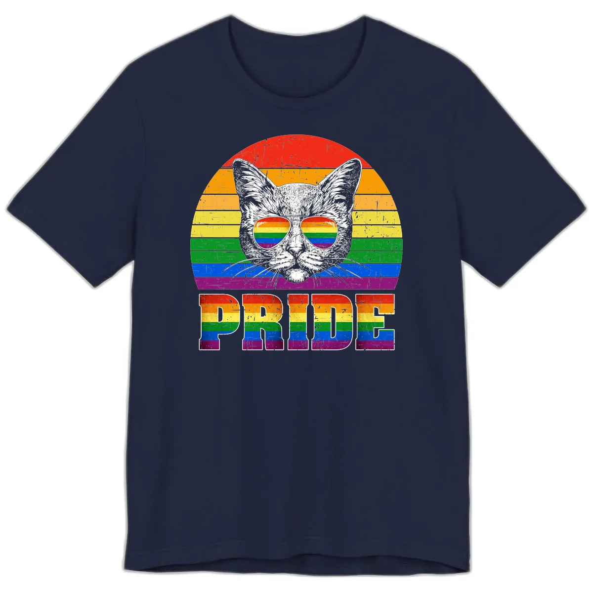 Pride Cat Cool Sunglasses Rainbow Premium T-Shirt in Navy