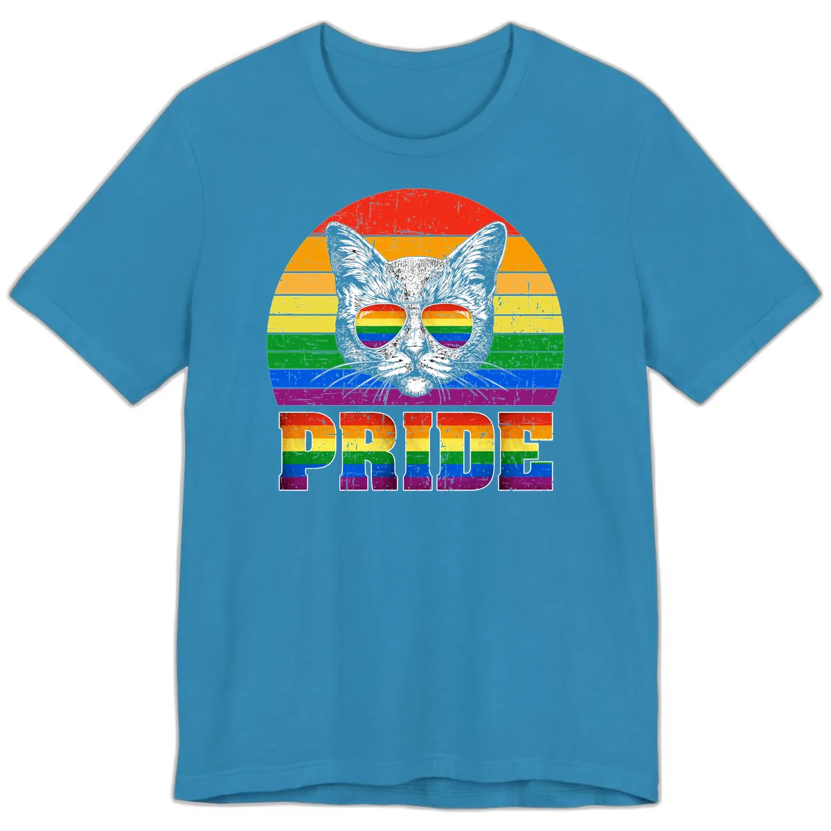 Pride Cat Cool Sunglasses Rainbow Premium T-Shirt in Aqua