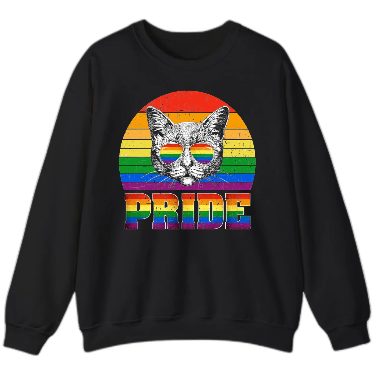 Pride Cat Cool Sunglasses Rainbow Sweatshirt in Black