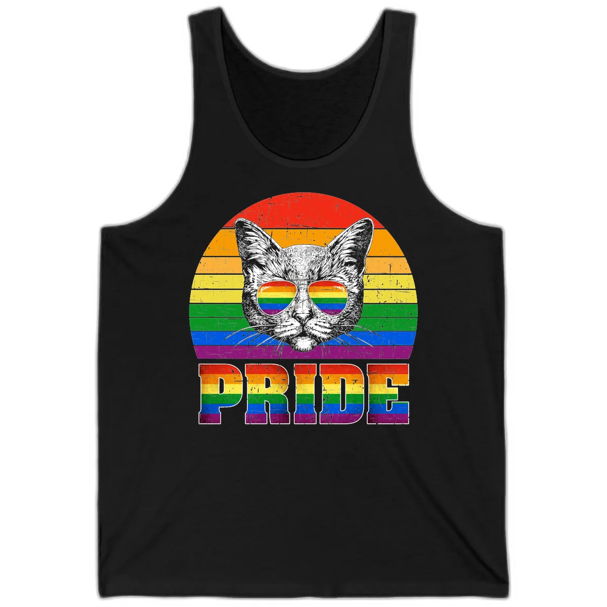 Pride Cat Cool Sunglasses Rainbow Tank in Black
