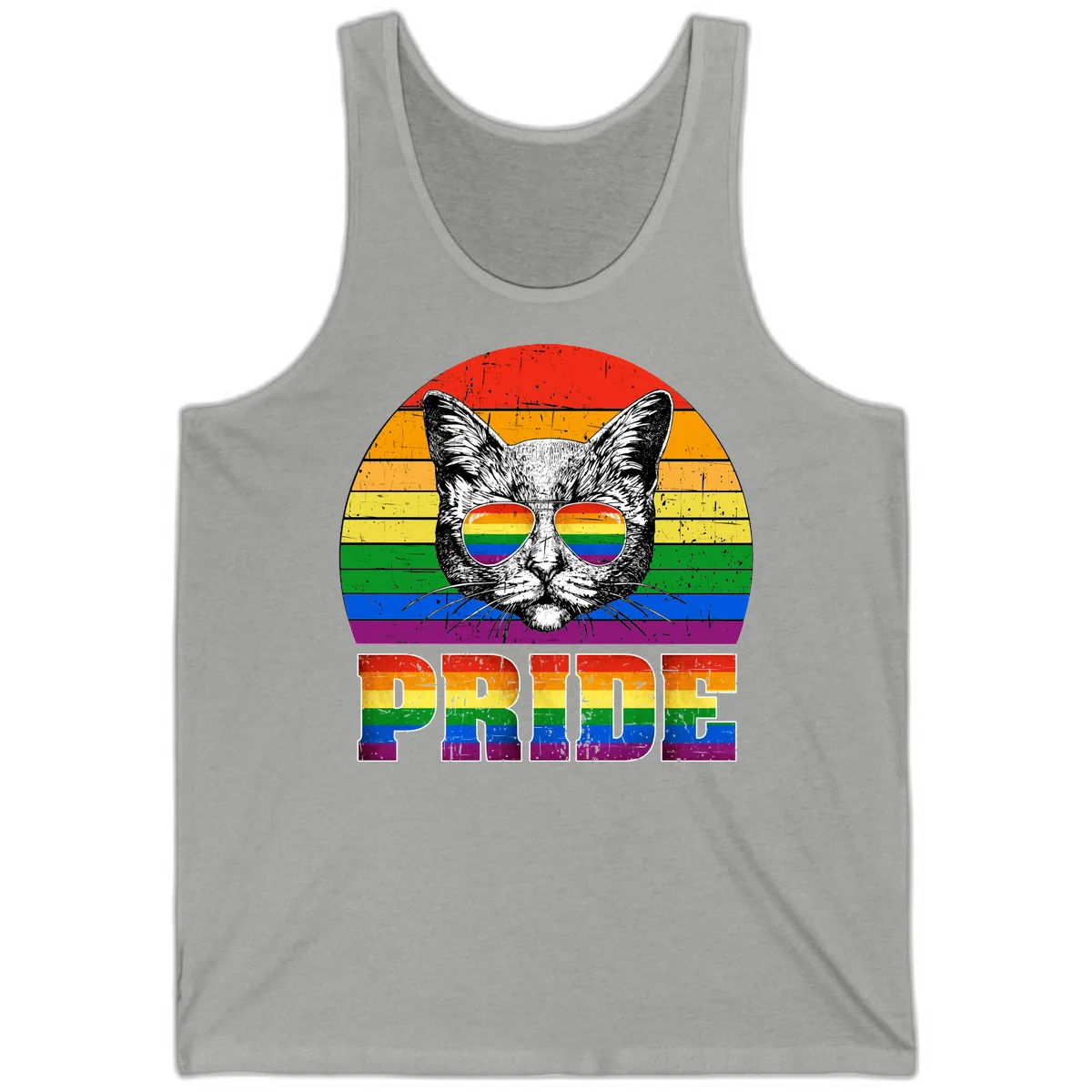 Pride Cat Cool Sunglasses Rainbow Tank in Athletic Heather