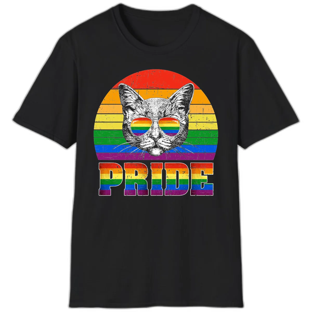 Pride Cat Cool Sunglasses Rainbow T-Shirt in Black