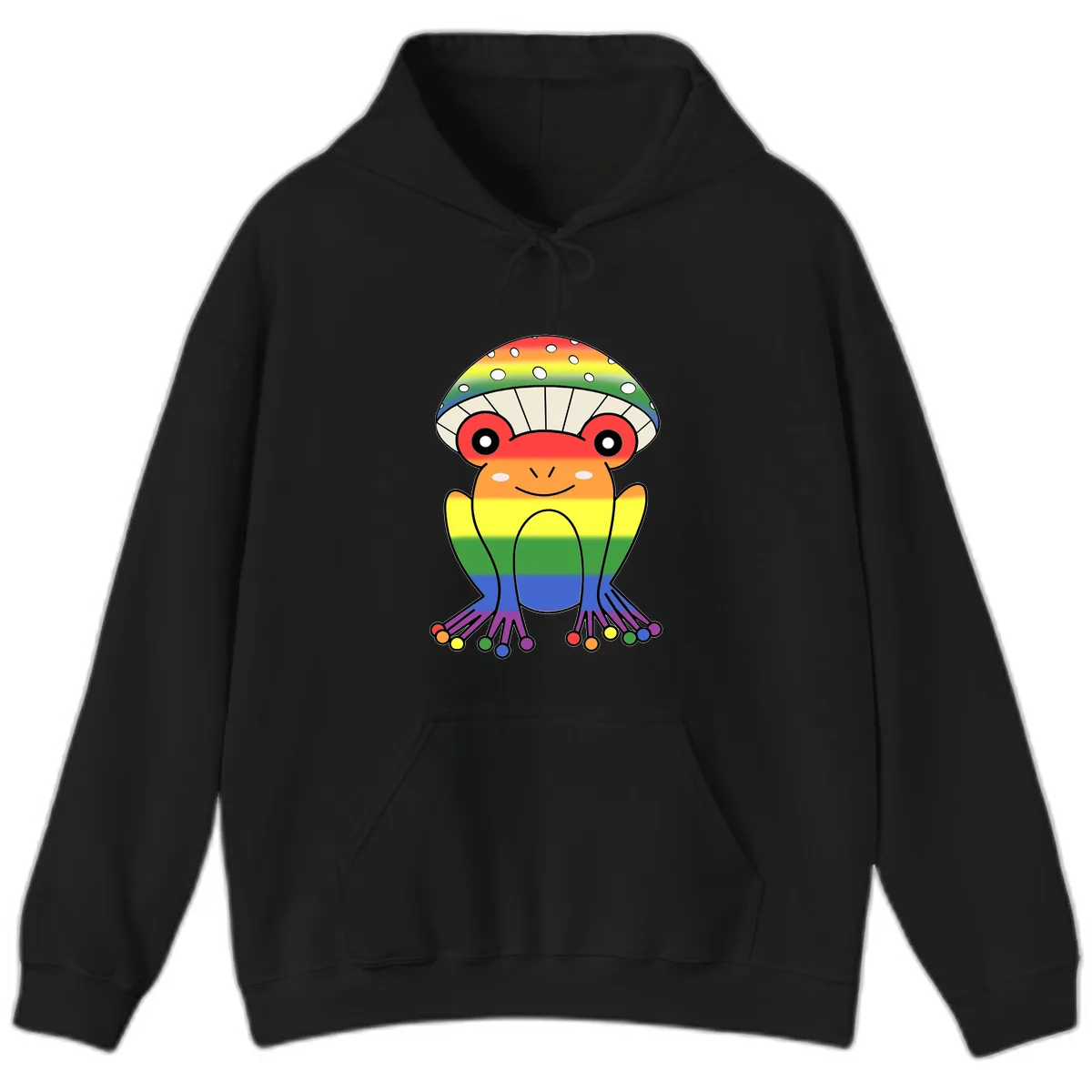 Rainbow Mushroom Pride Character Hoodie in Black
