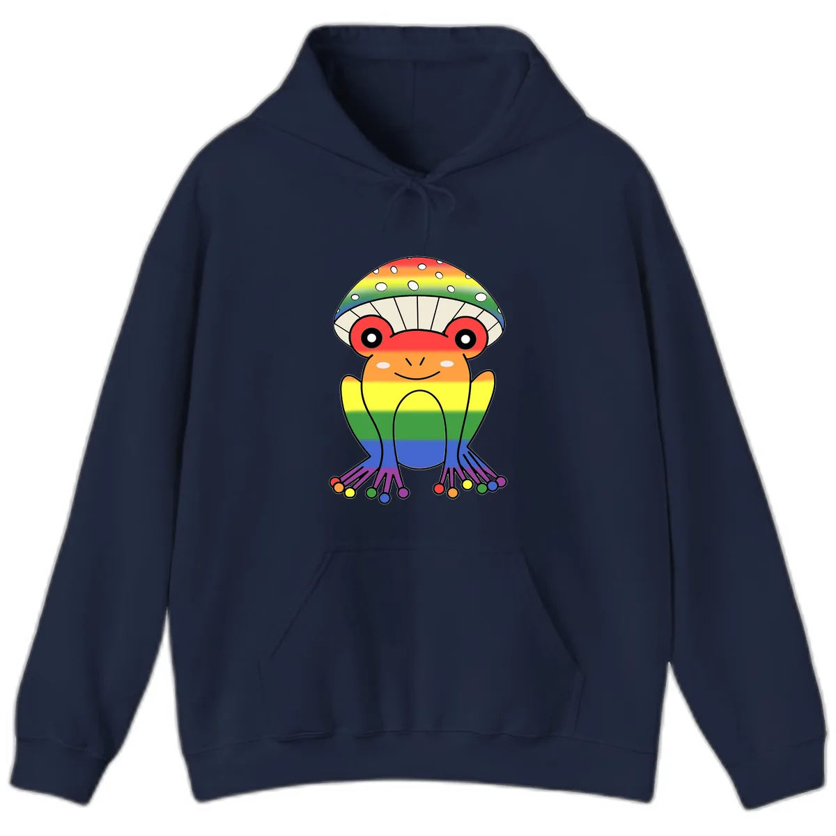 Rainbow Mushroom Pride Character Hoodie in Navy