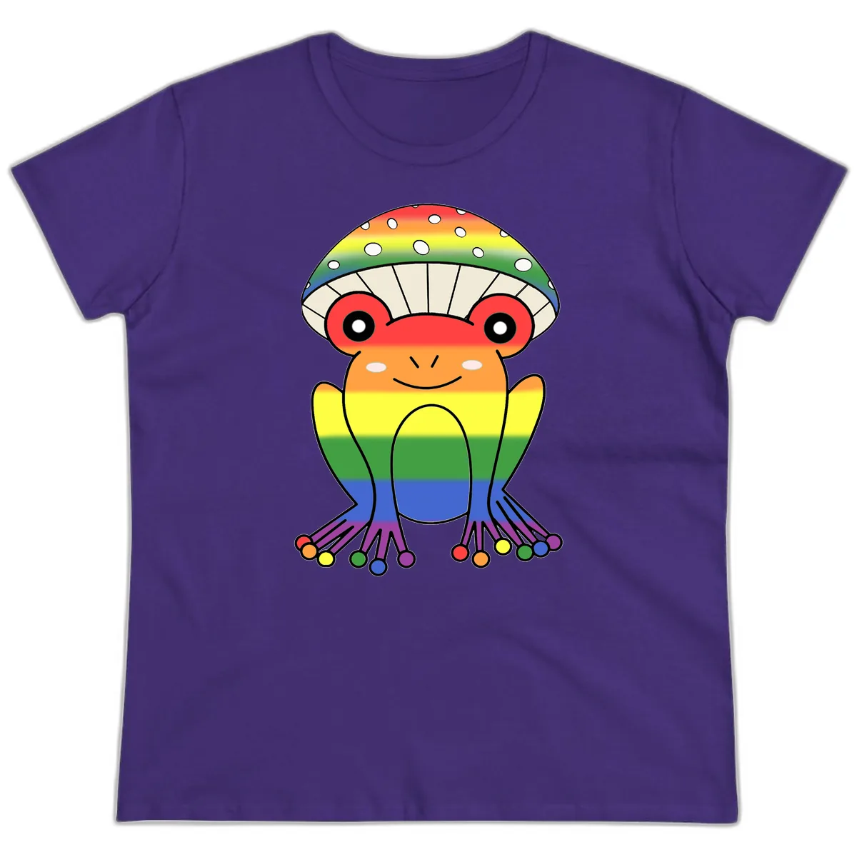 Rainbow Mushroom Pride Character Ladies Tee in Purple