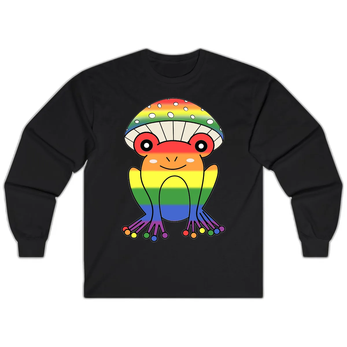 Rainbow Mushroom Pride Character Long Sleeve in Black