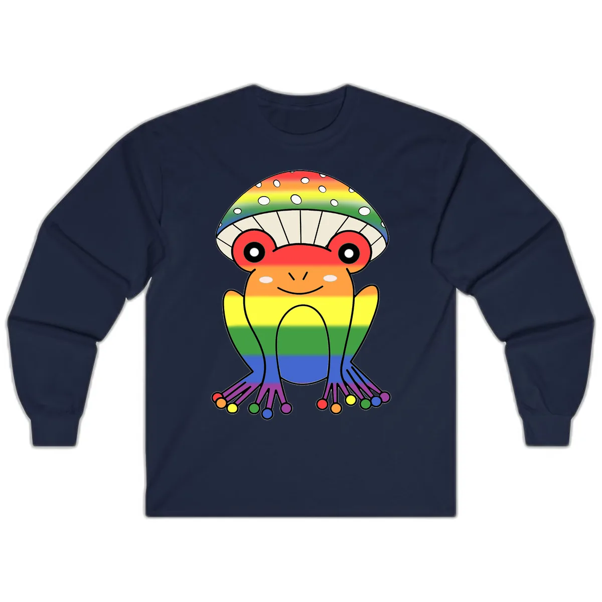 Rainbow Mushroom Pride Character Long Sleeve in Navy