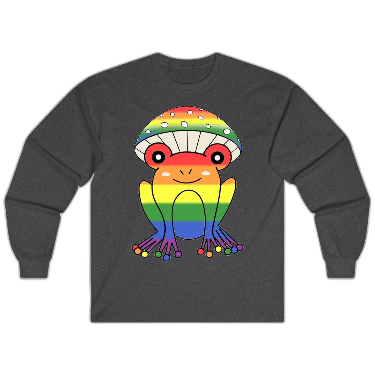 Rainbow Mushroom Pride Character Long Sleeve in Dark Heather