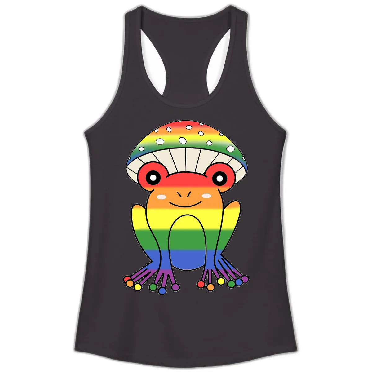 Rainbow Mushroom Pride Character Ladies Tank in Black