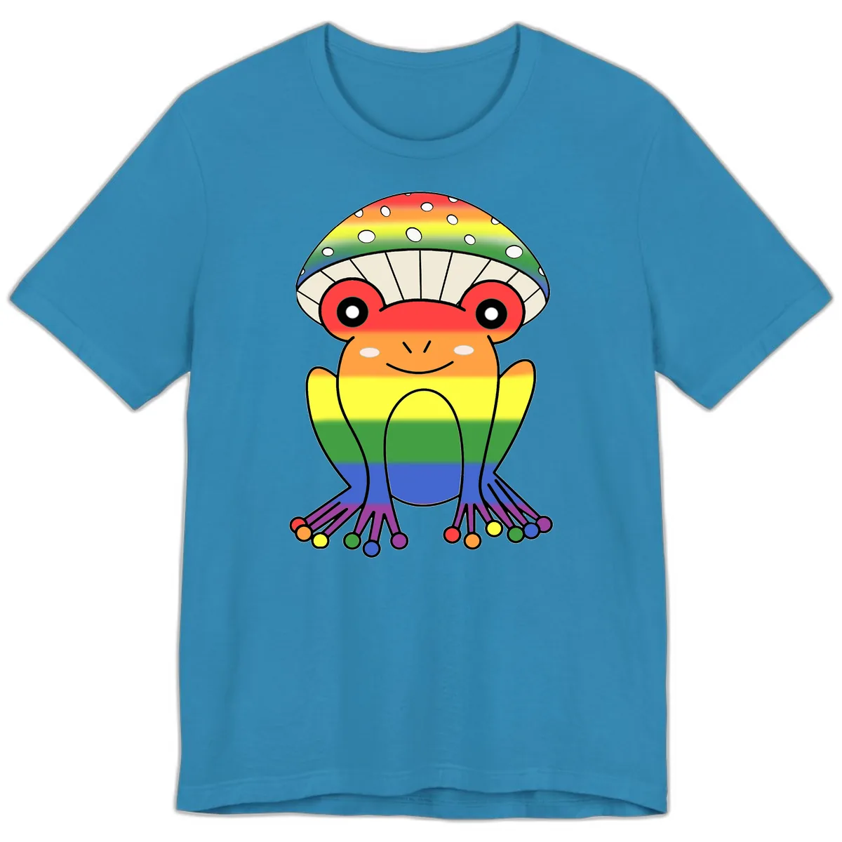 Rainbow Mushroom Pride Character Premium T-Shirt in Aqua