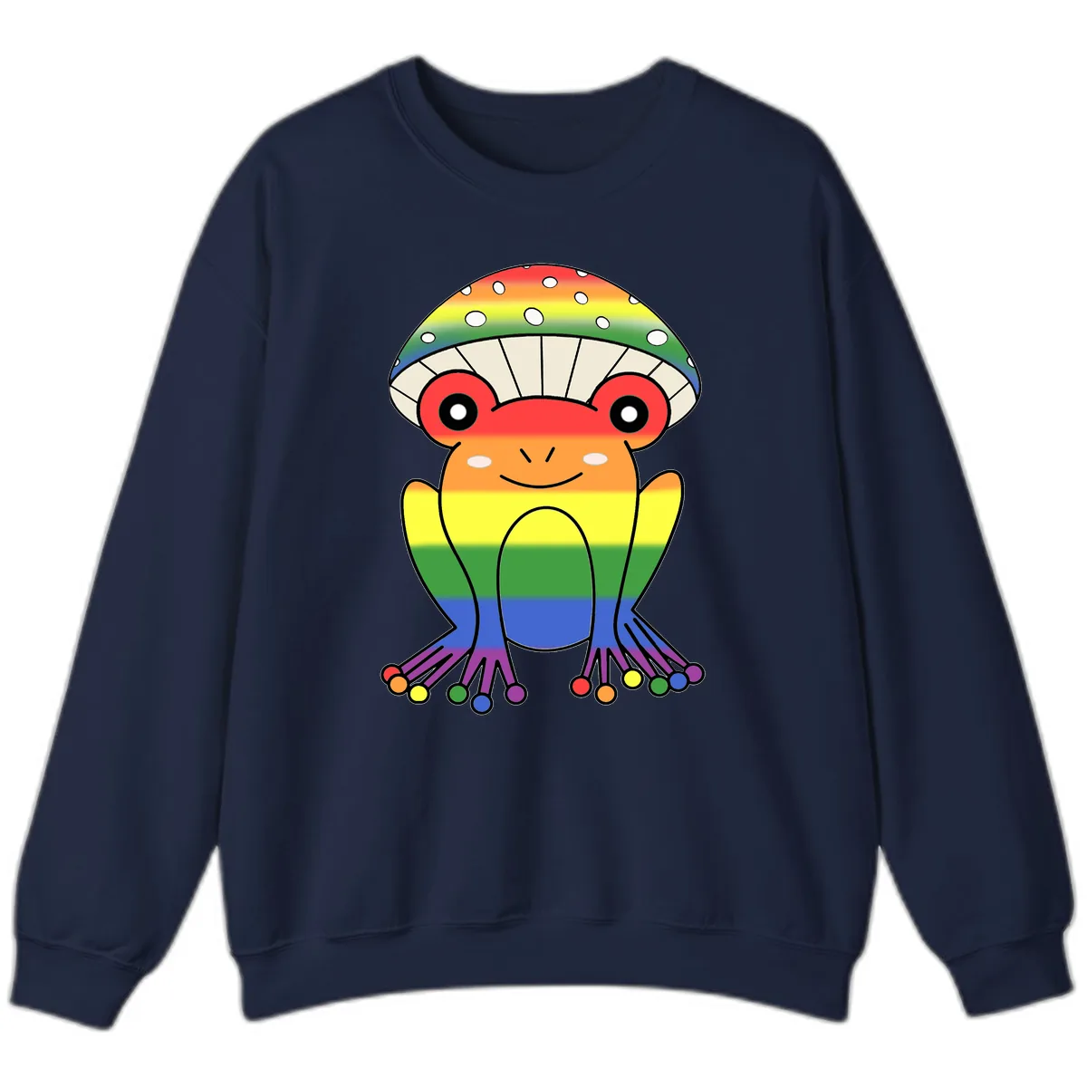 Rainbow Mushroom Pride Character Sweatshirt in Navy