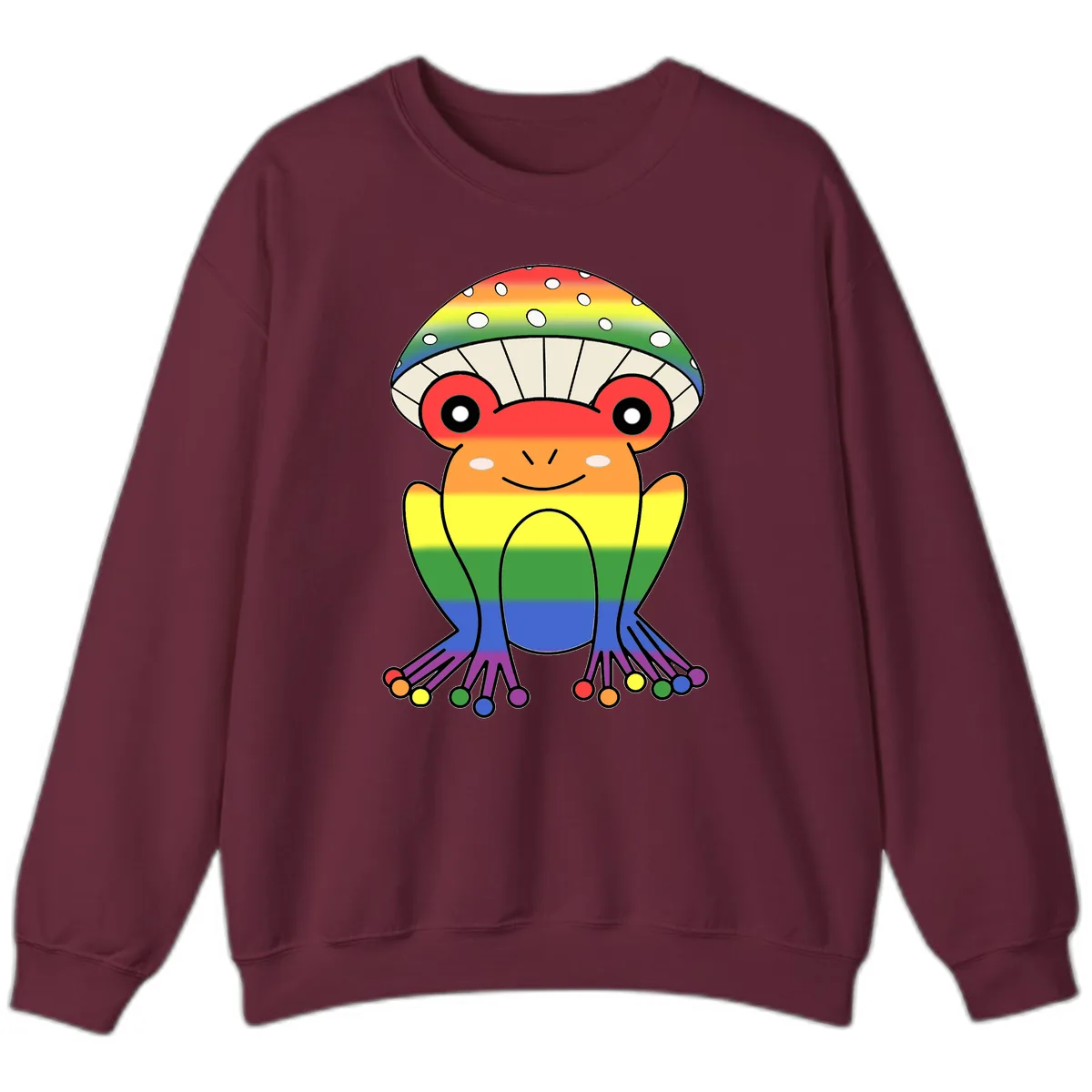Rainbow Mushroom Pride Character Sweatshirt in Maroon