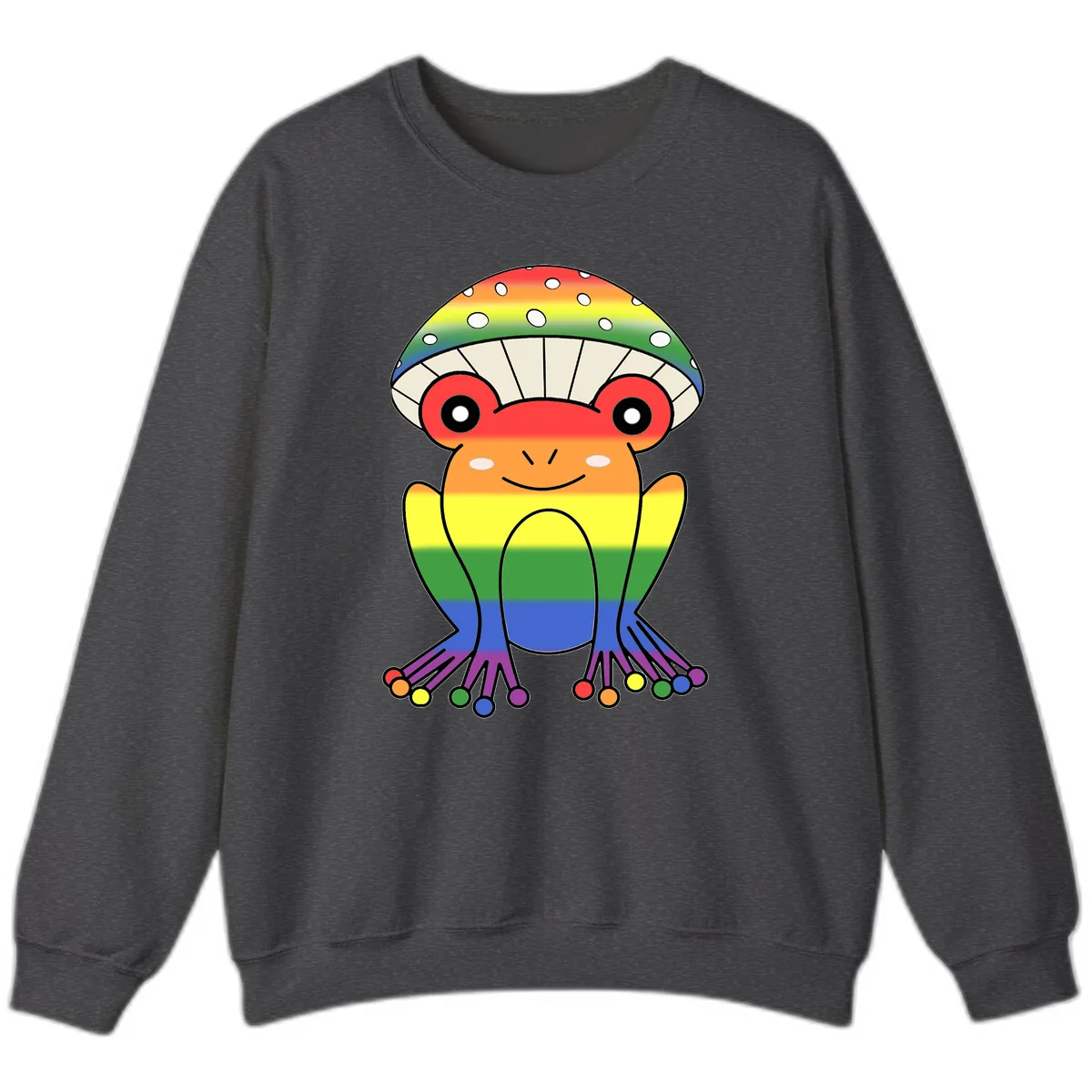 Rainbow Mushroom Pride Character Sweatshirt in Dark Heather