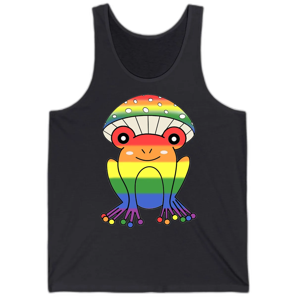 Rainbow Mushroom Pride Character Tank in Dark Grey