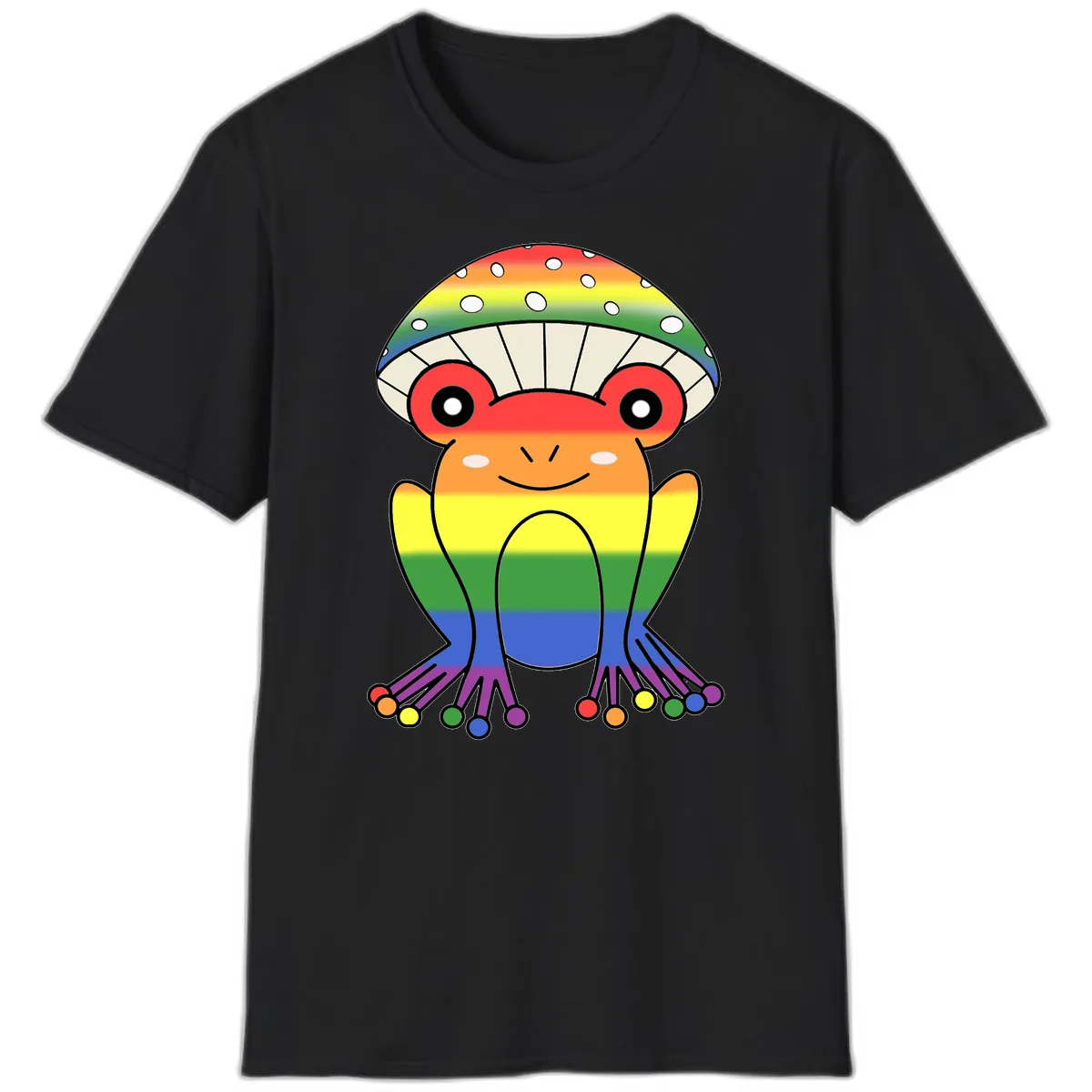 Rainbow Mushroom Pride Character T-Shirt in Black