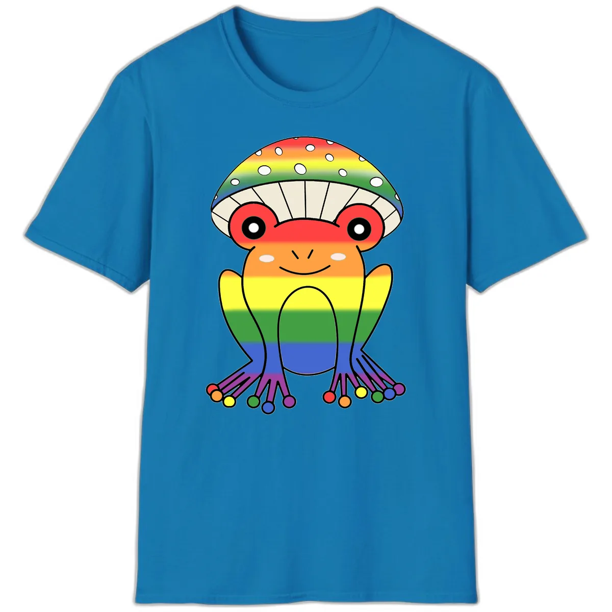 Rainbow Mushroom Pride Character T-Shirt in Sapphire