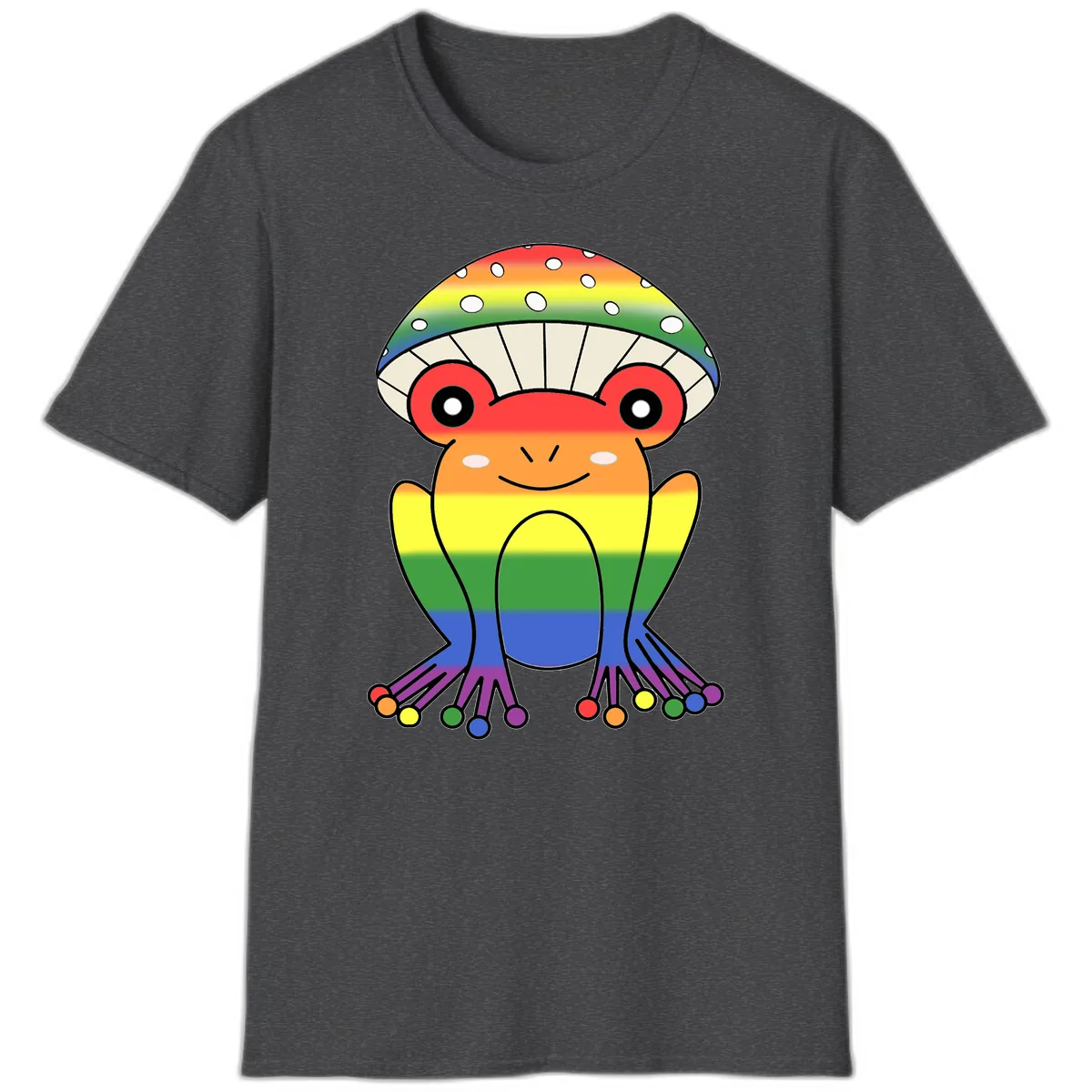 Rainbow Mushroom Pride Character T-Shirt in Dark Heather