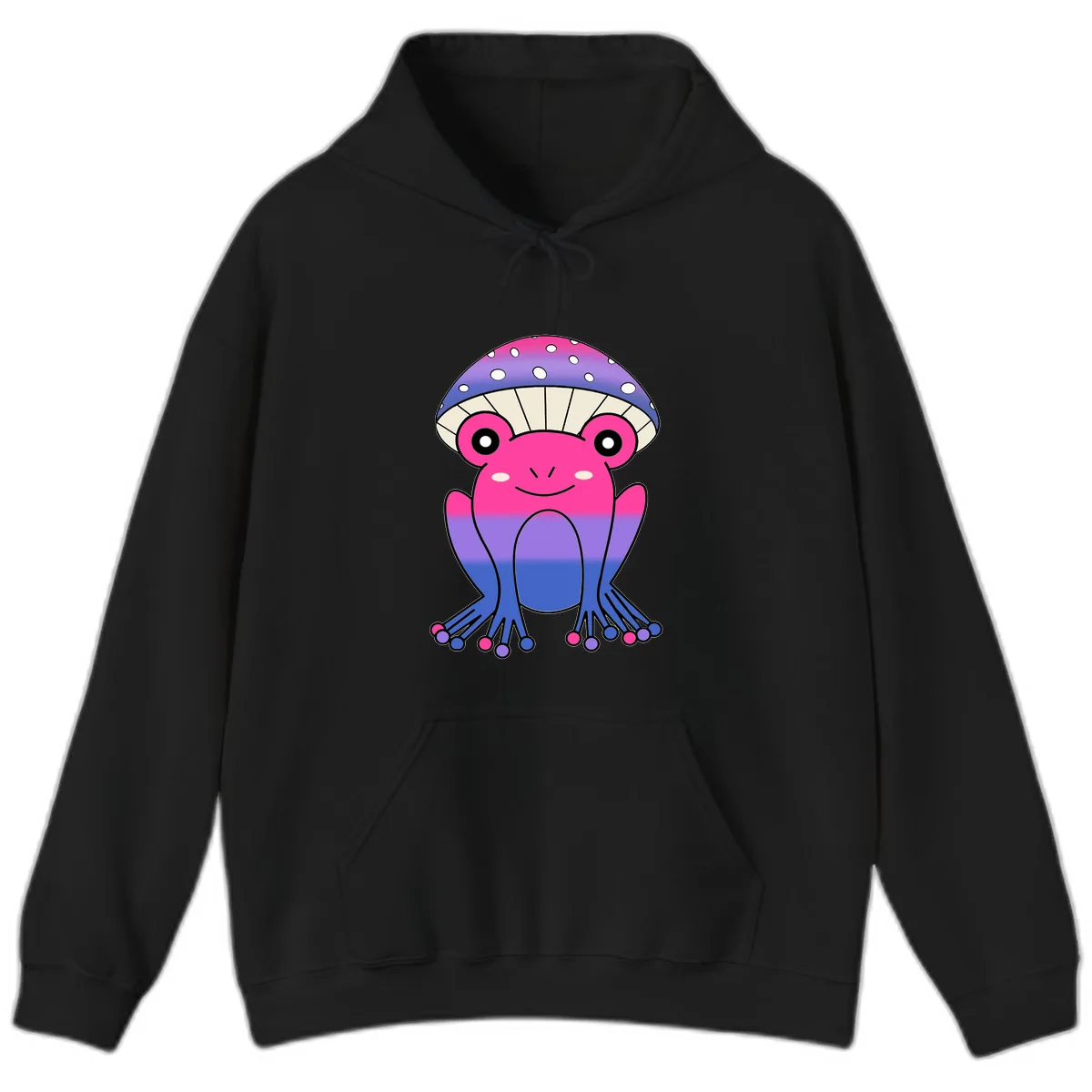 Rainbow Mushroom Frog With Umbrella Cap Hoodie in Black