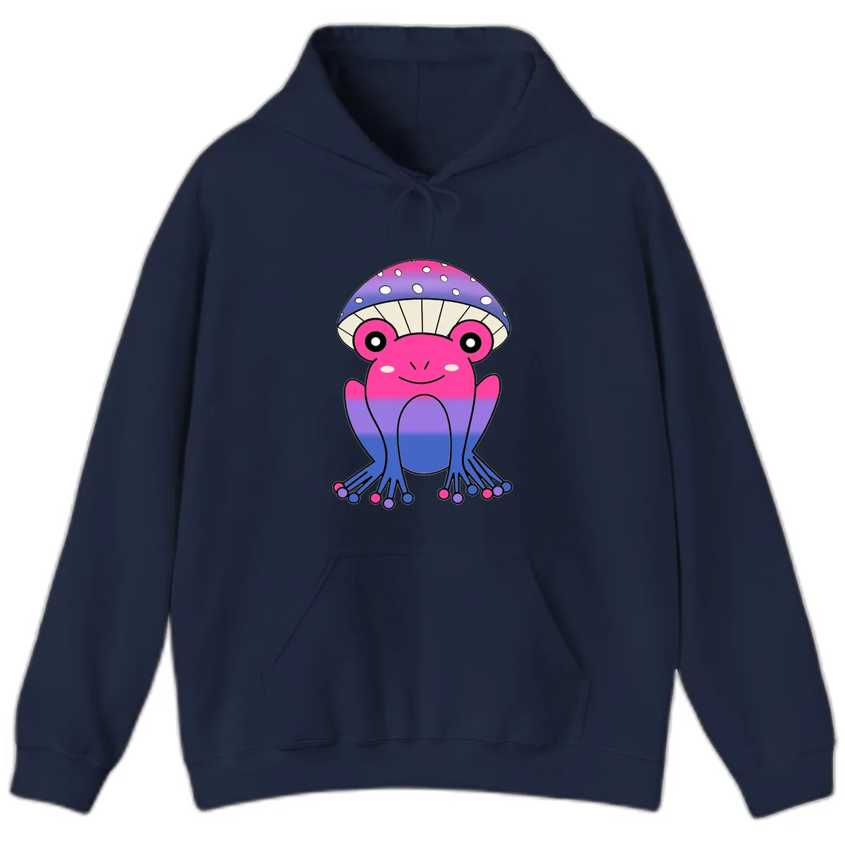 Rainbow Mushroom Frog With Umbrella Cap Hoodie in Navy