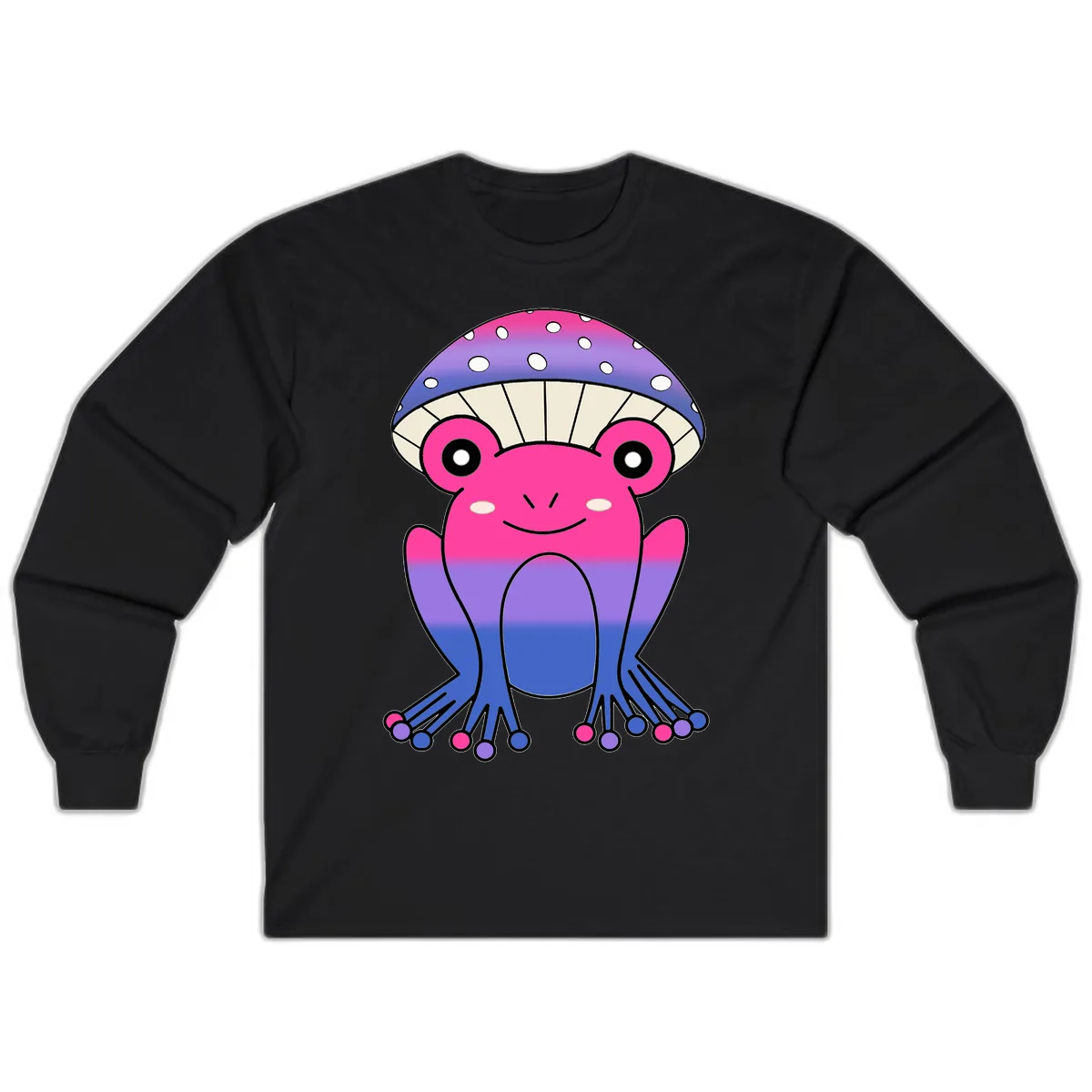 Rainbow Mushroom Frog With Umbrella Cap Long Sleeve in Black