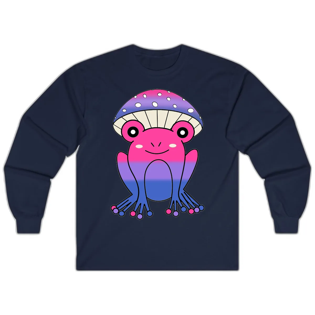 Rainbow Mushroom Frog With Umbrella Cap Long Sleeve in Navy
