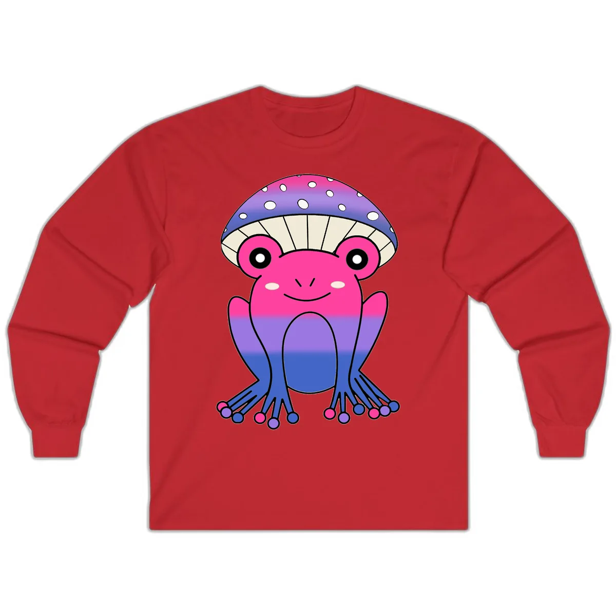 Rainbow Mushroom Frog With Umbrella Cap Long Sleeve in Red