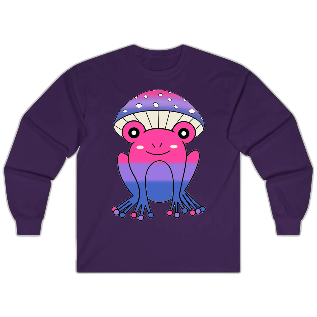 Rainbow Mushroom Frog With Umbrella Cap Long Sleeve in Purple