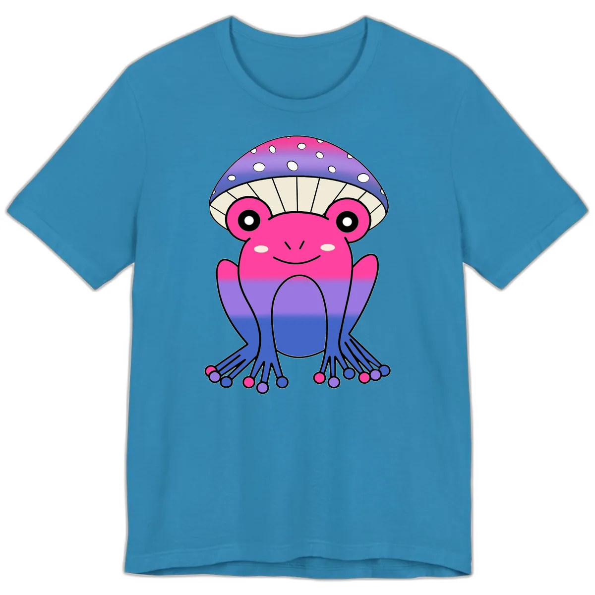 Rainbow Mushroom Frog With Umbrella Cap Premium T-Shirt in Aqua