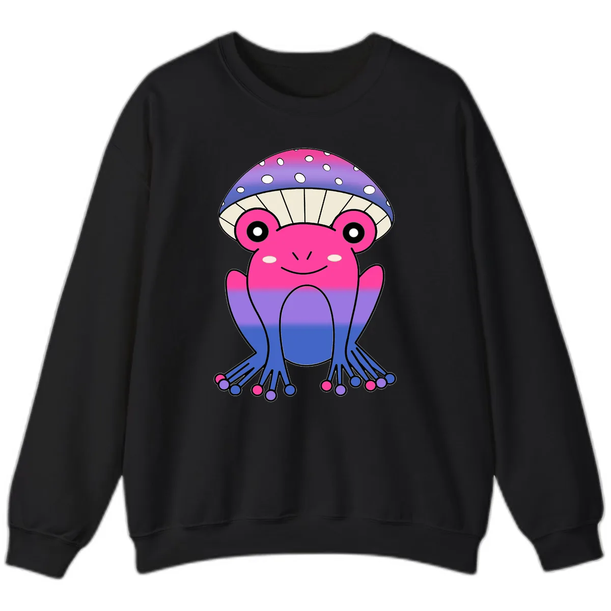 Rainbow Mushroom Frog With Umbrella Cap Sweatshirt in Black