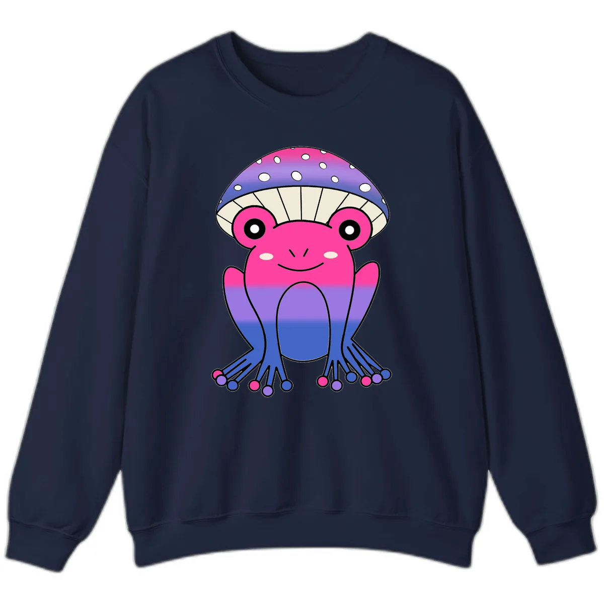 Rainbow Mushroom Frog With Umbrella Cap Sweatshirt in Navy
