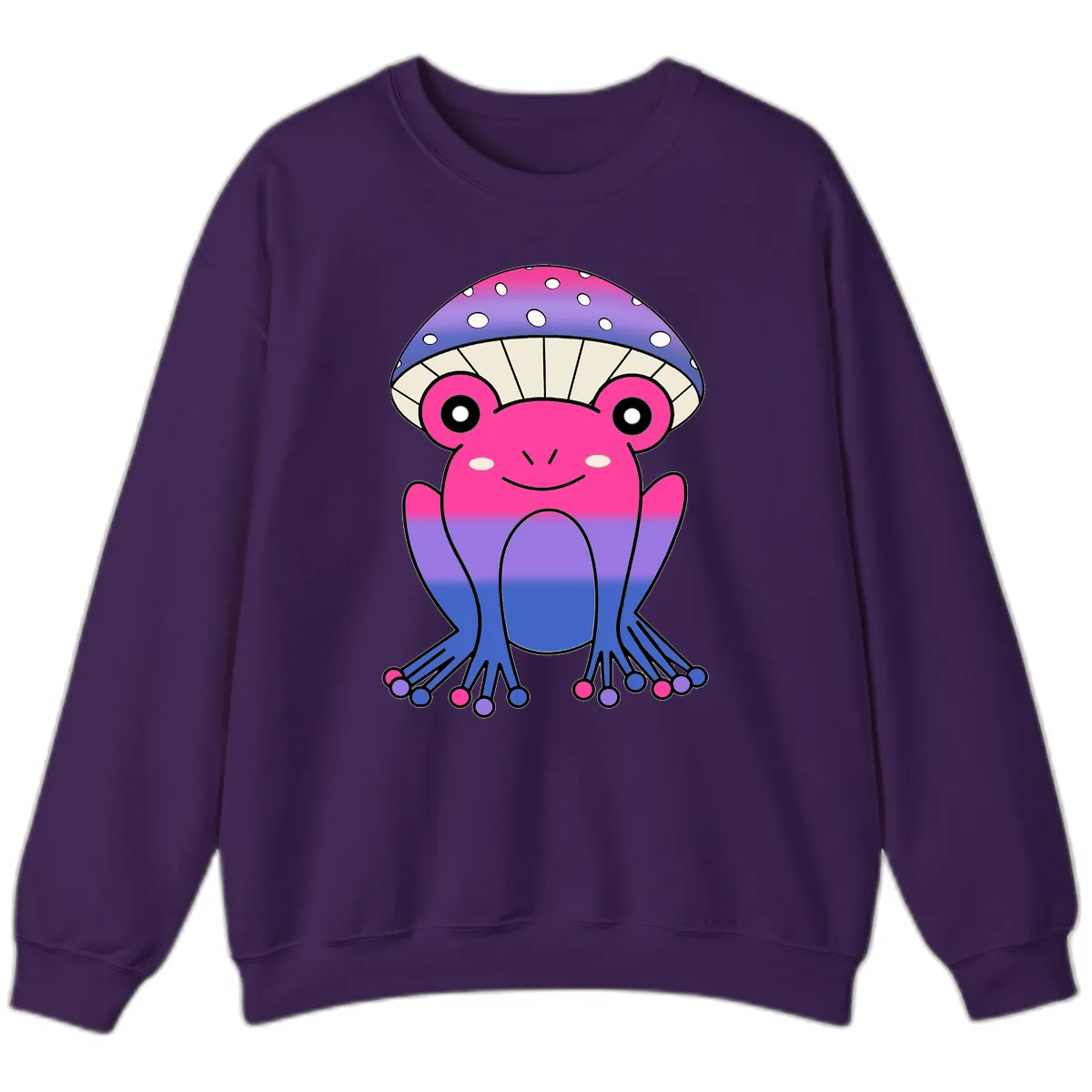 Rainbow Mushroom Frog With Umbrella Cap Sweatshirt in Purple