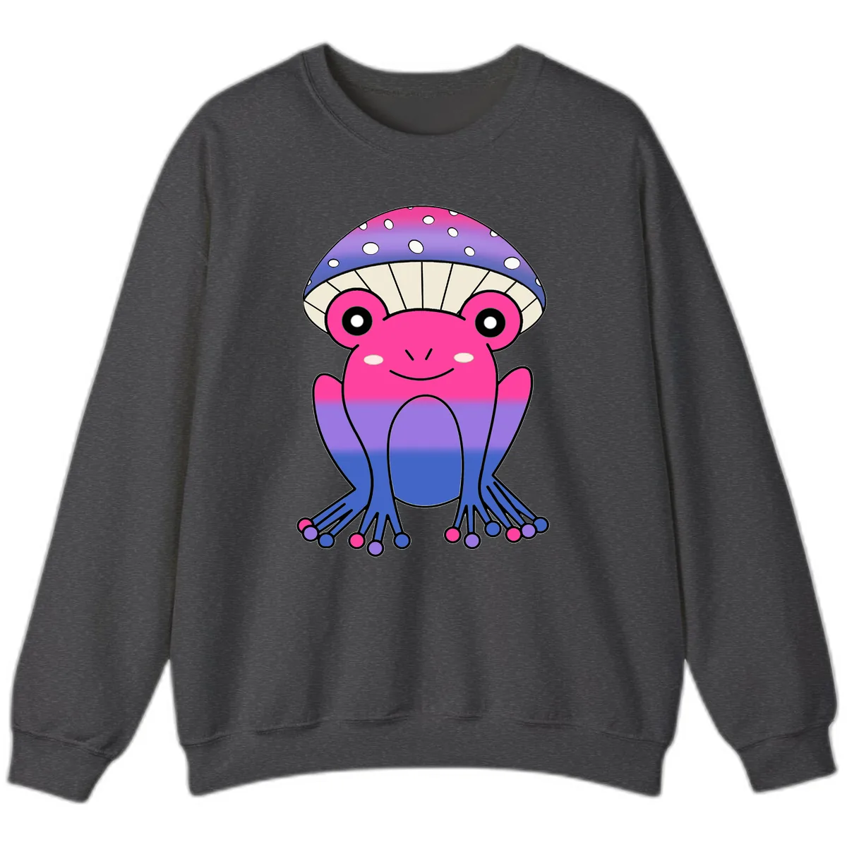 Rainbow Mushroom Frog With Umbrella Cap Sweatshirt in Dark Heather