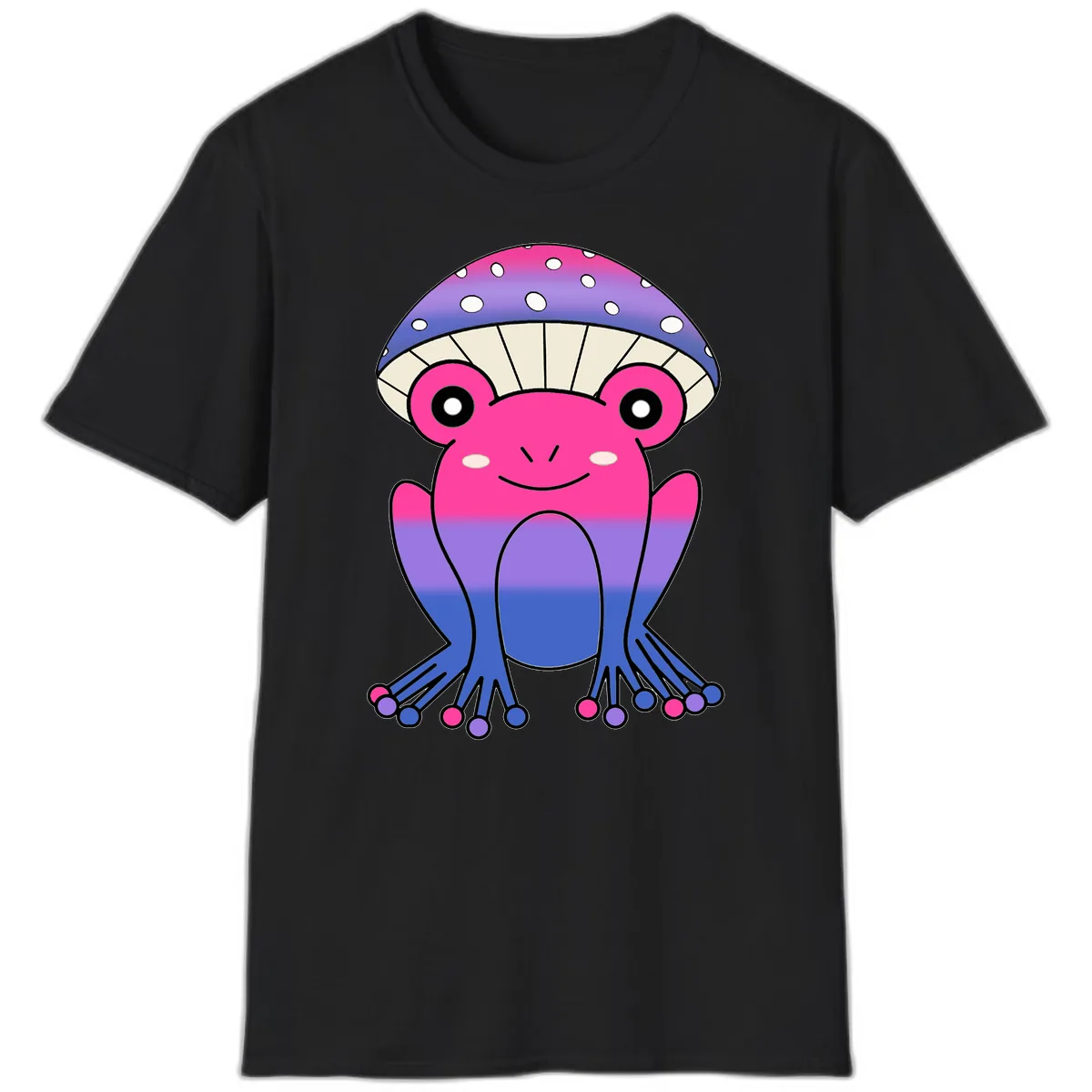 Rainbow Mushroom Frog With Umbrella Cap T-Shirt in Black