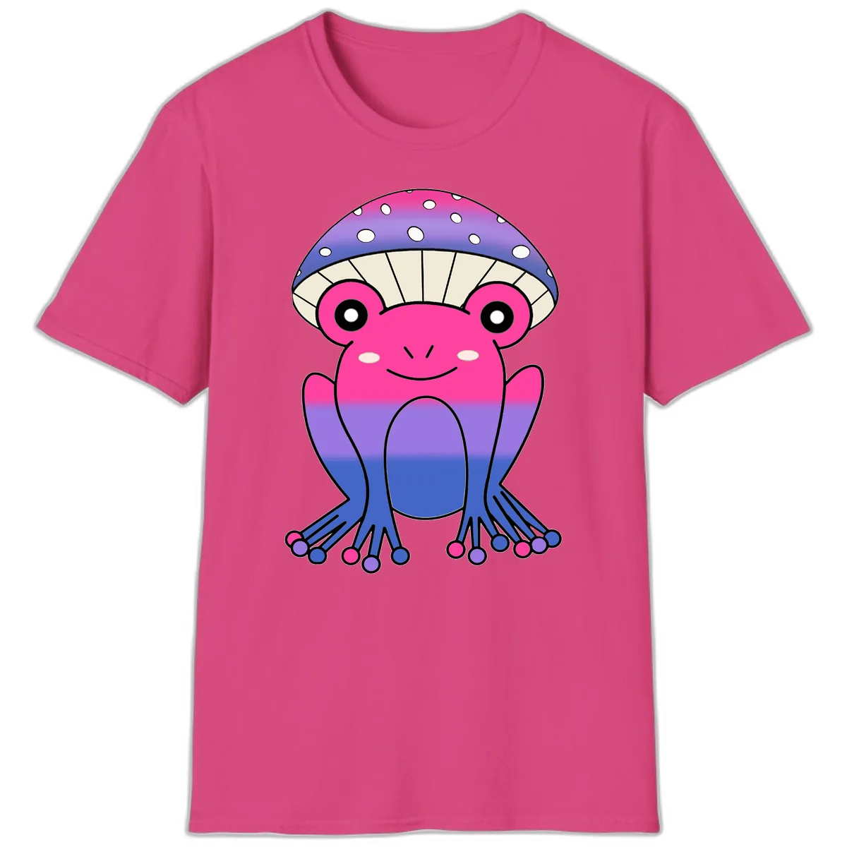 Rainbow Mushroom Frog With Umbrella Cap T-Shirt in Heliconia