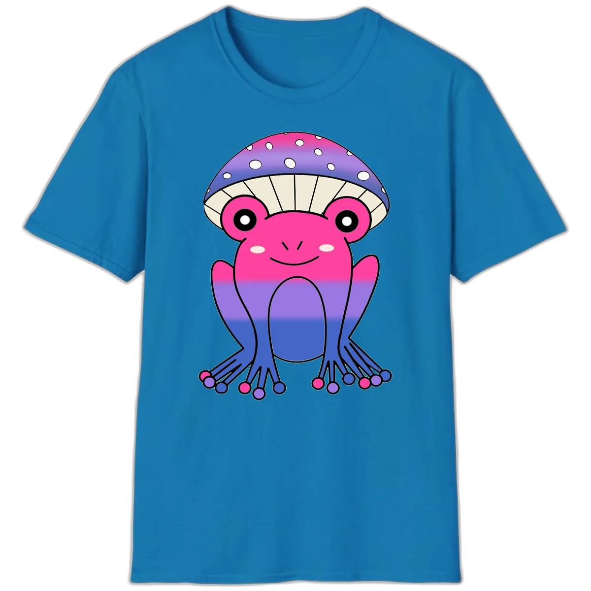 Rainbow Mushroom Frog With Umbrella Cap T-Shirt in Sapphire