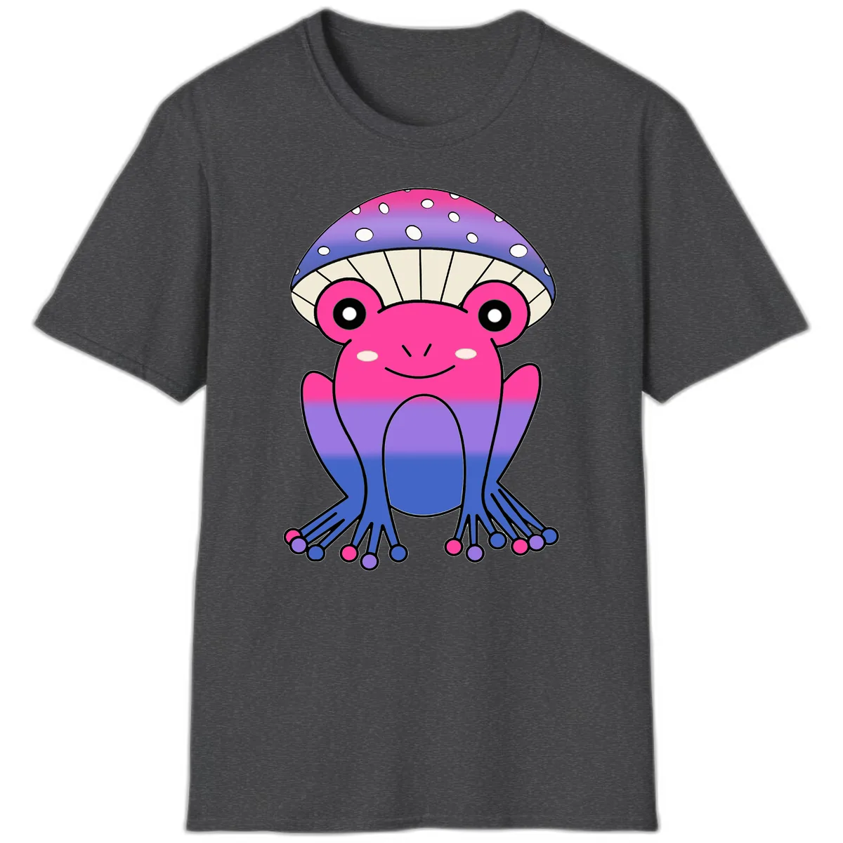 Rainbow Mushroom Frog With Umbrella Cap T-Shirt in Dark Heather