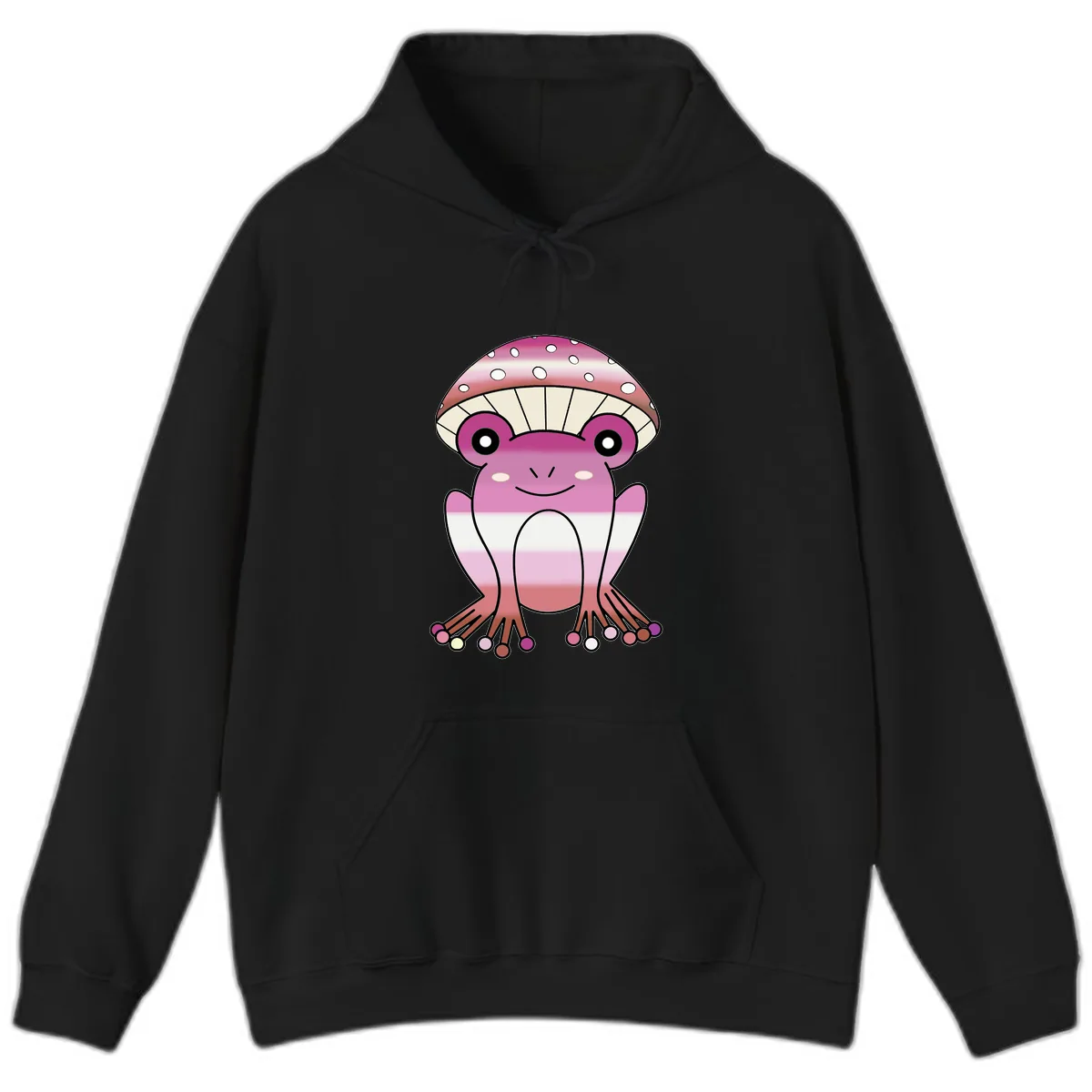 Cute Pink Mushroom Toad Character Hoodie in Black