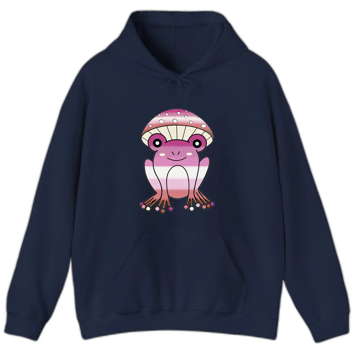 Cute Pink Mushroom Toad Character Hoodie in Navy