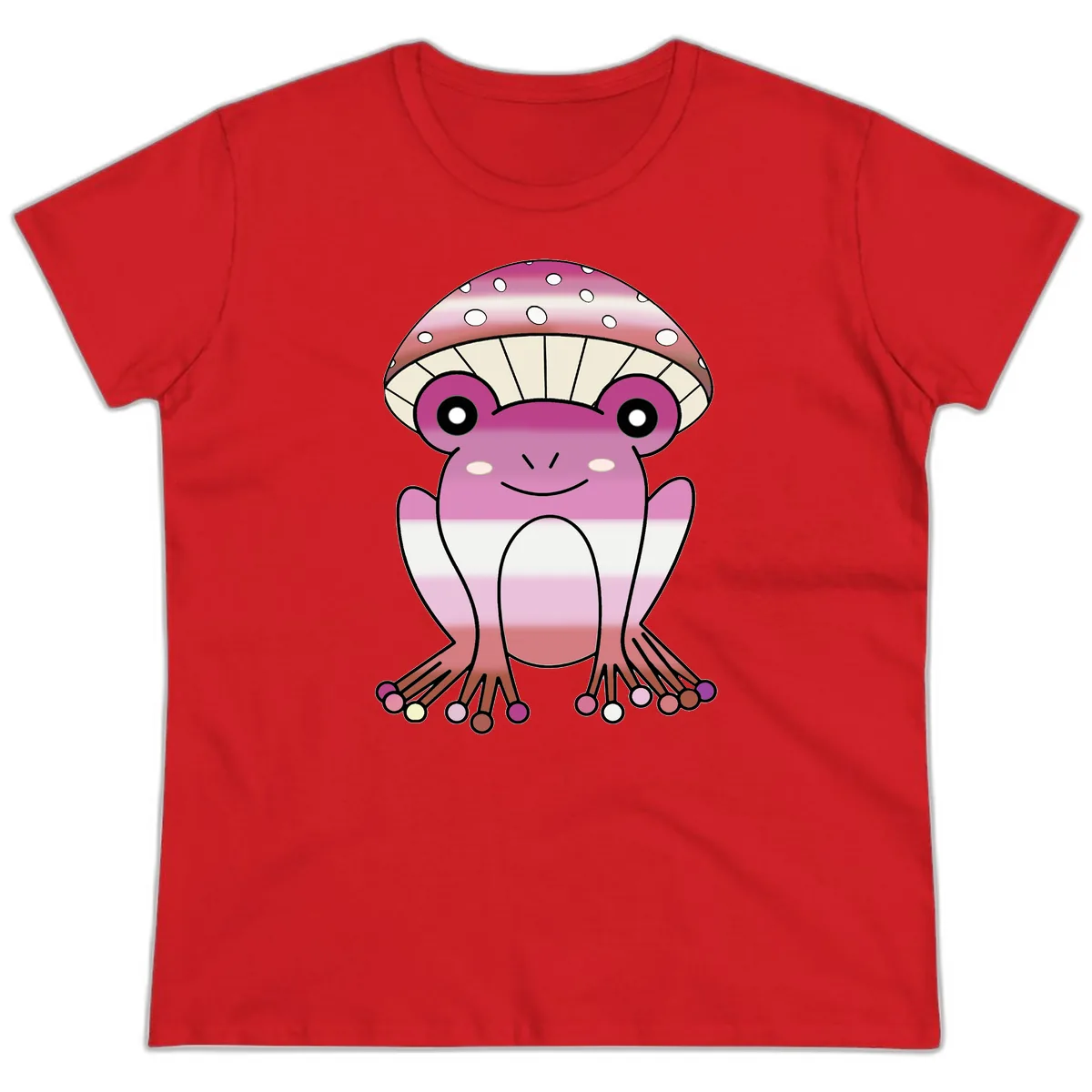 Cute Pink Mushroom Toad Character Ladies Tee in Red