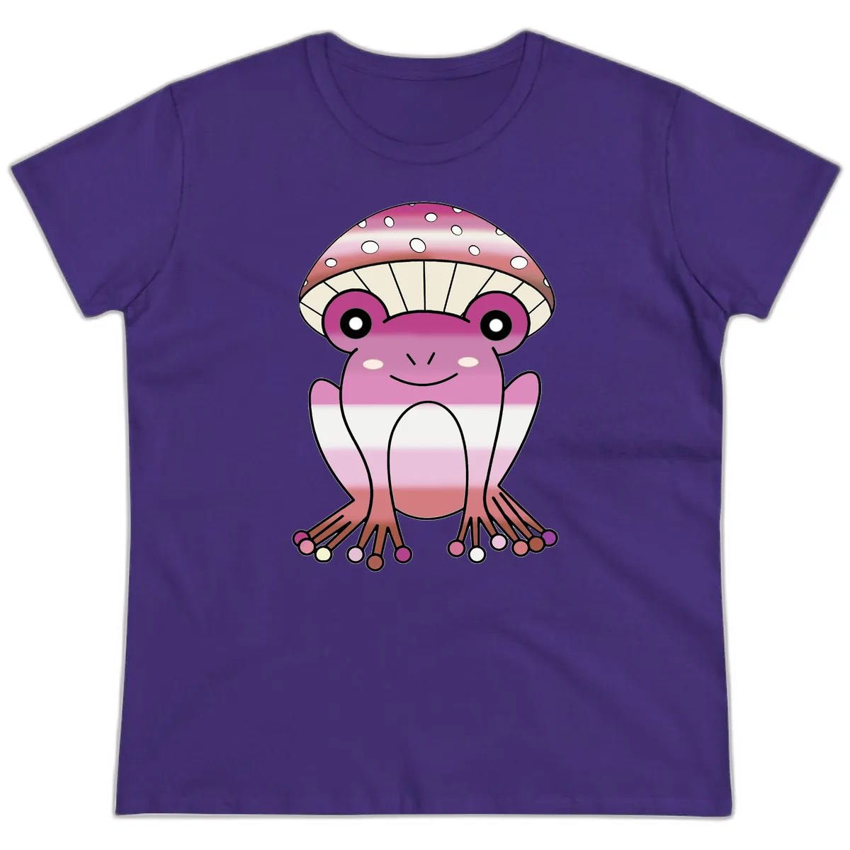 Cute Pink Mushroom Toad Character Ladies Tee in Purple
