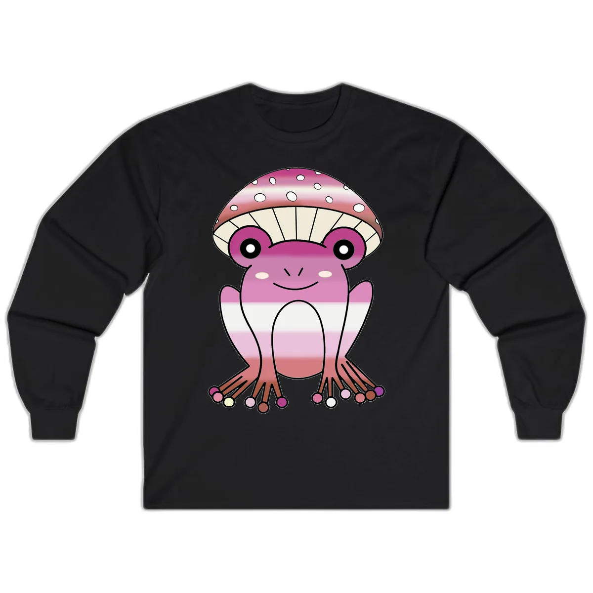 Cute Pink Mushroom Toad Character Long Sleeve in Black