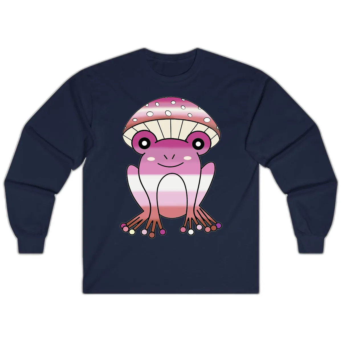 Cute Pink Mushroom Toad Character Long Sleeve in Navy