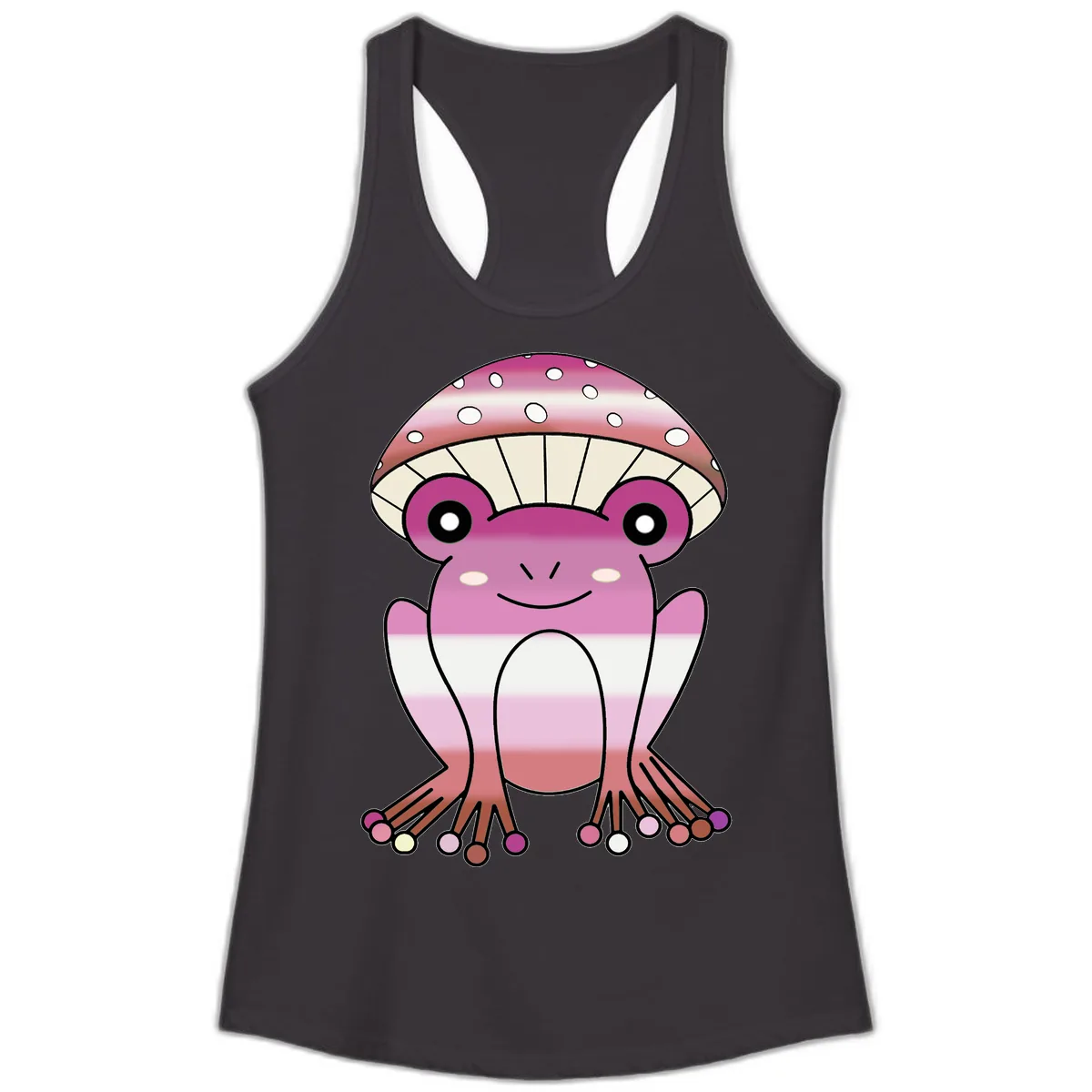 Cute Pink Mushroom Toad Character Ladies Tank in Black