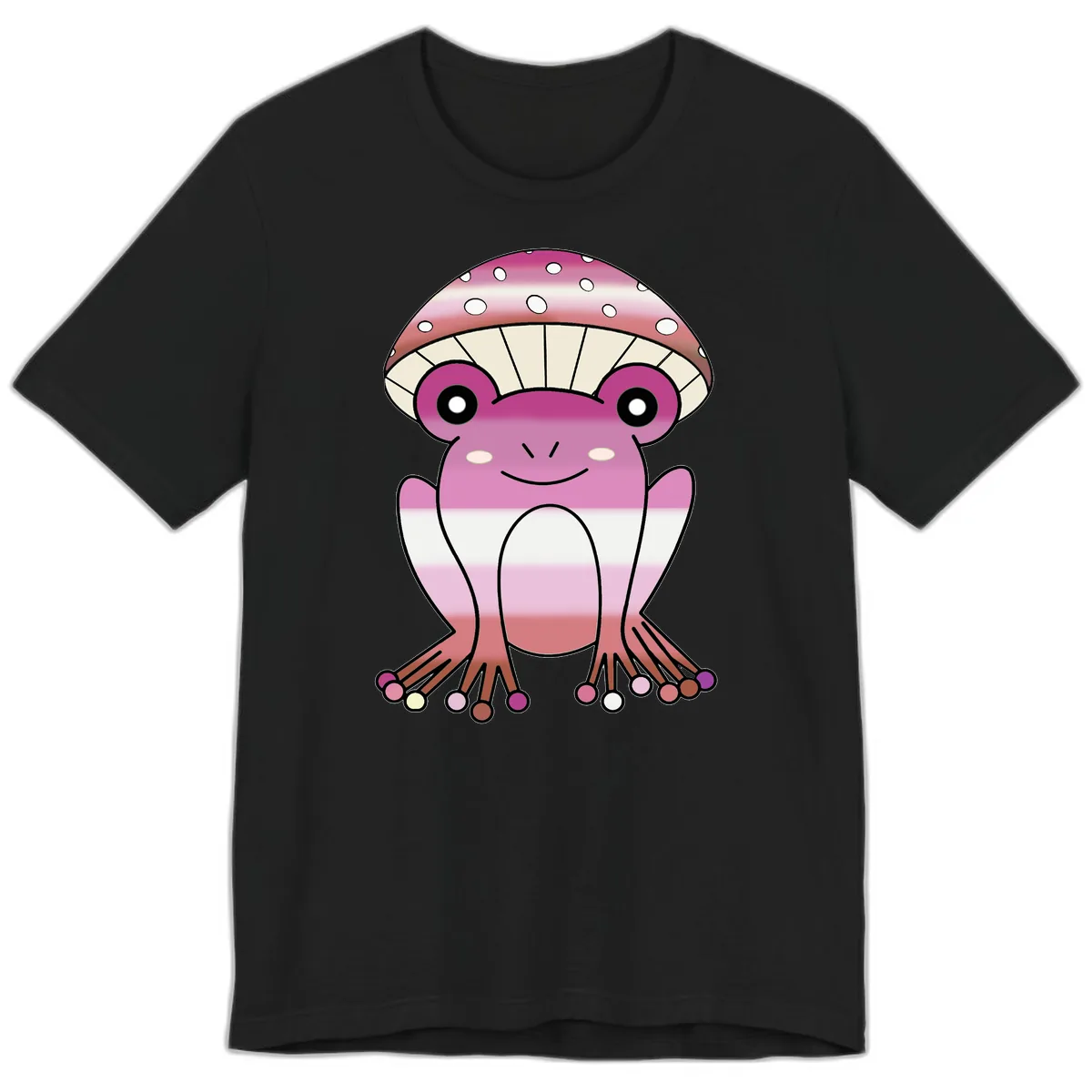 Cute Pink Mushroom Toad Character Premium T-Shirt in Black