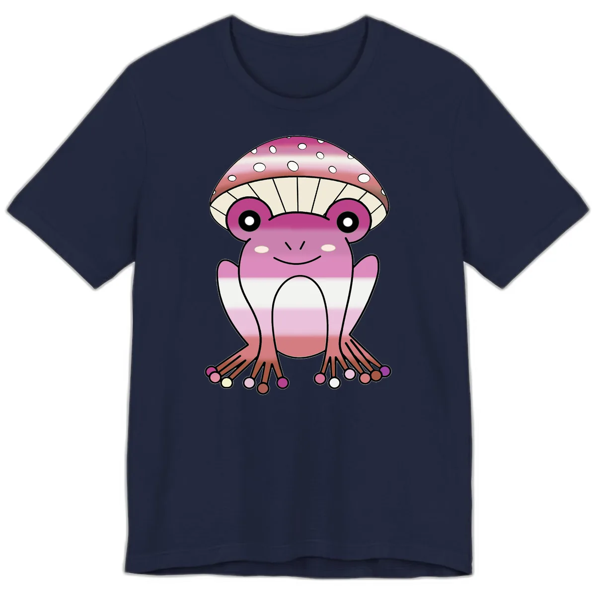 Cute Pink Mushroom Toad Character Premium T-Shirt in Navy