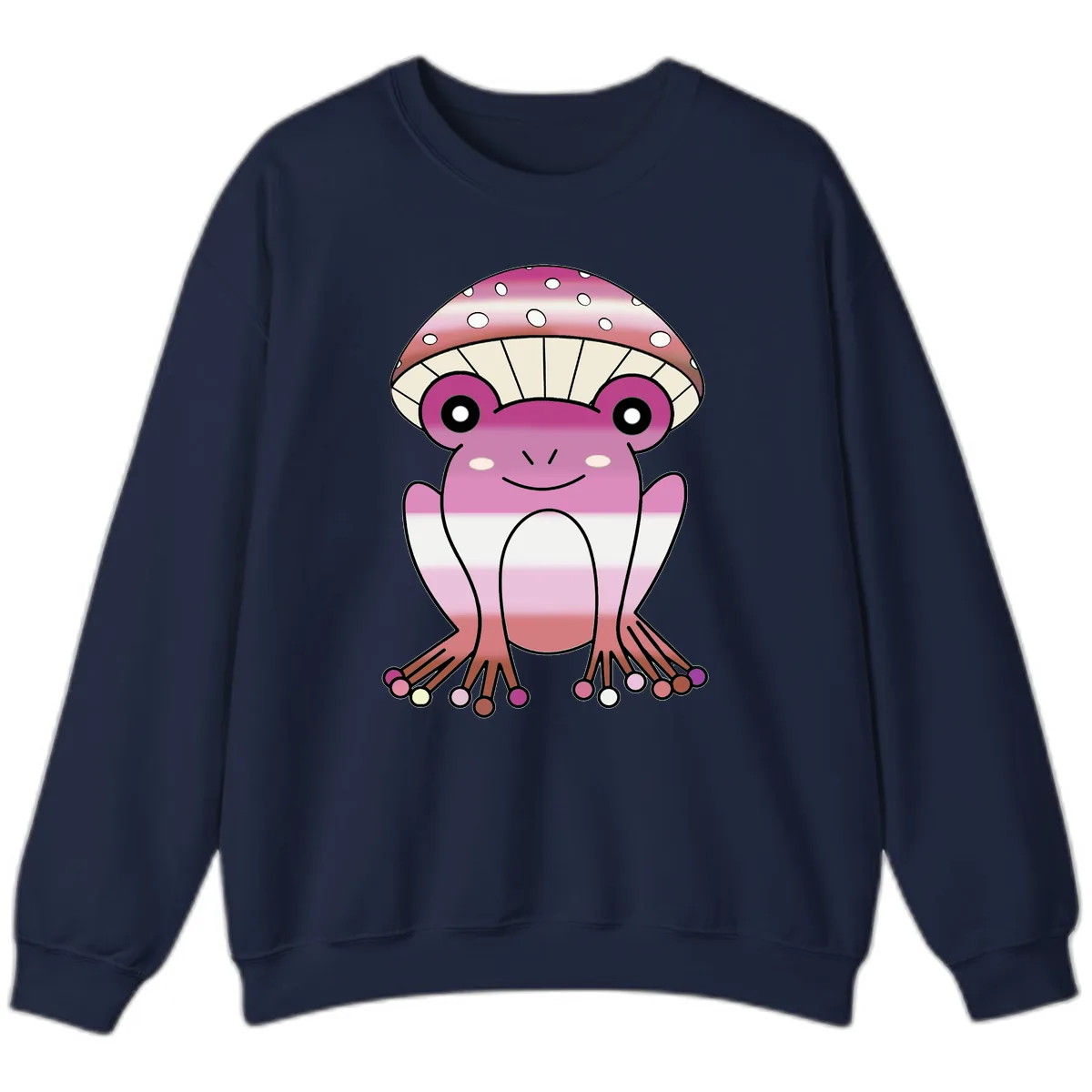 Cute Pink Mushroom Toad Character Sweatshirt in Navy