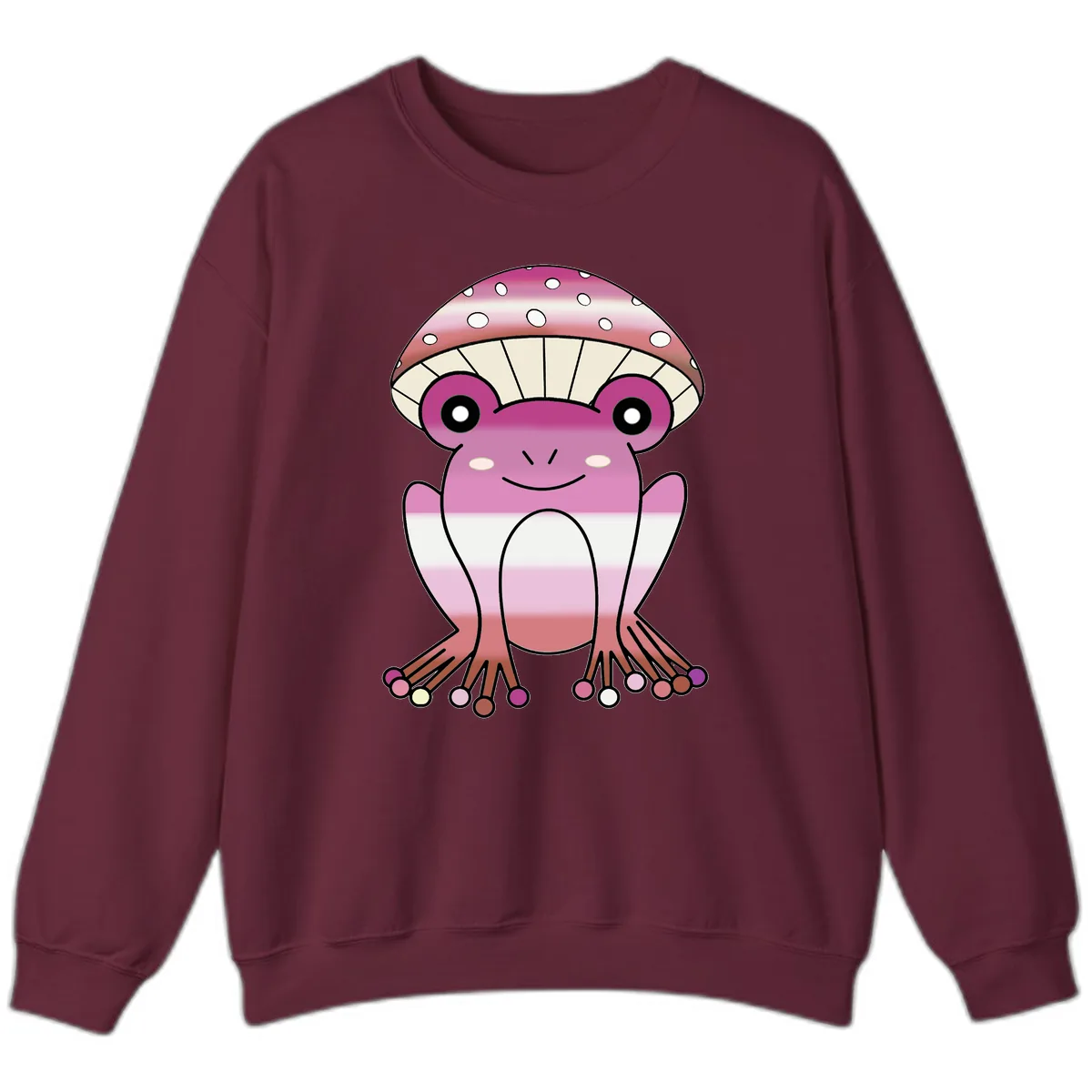 Cute Pink Mushroom Toad Character Sweatshirt in Maroon