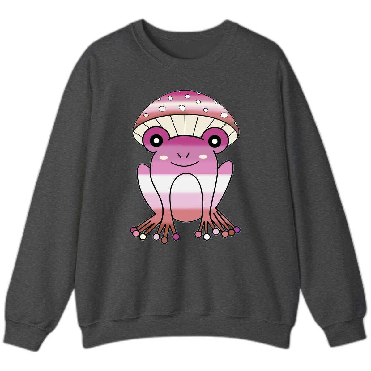 Cute Pink Mushroom Toad Character Sweatshirt in Dark Heather