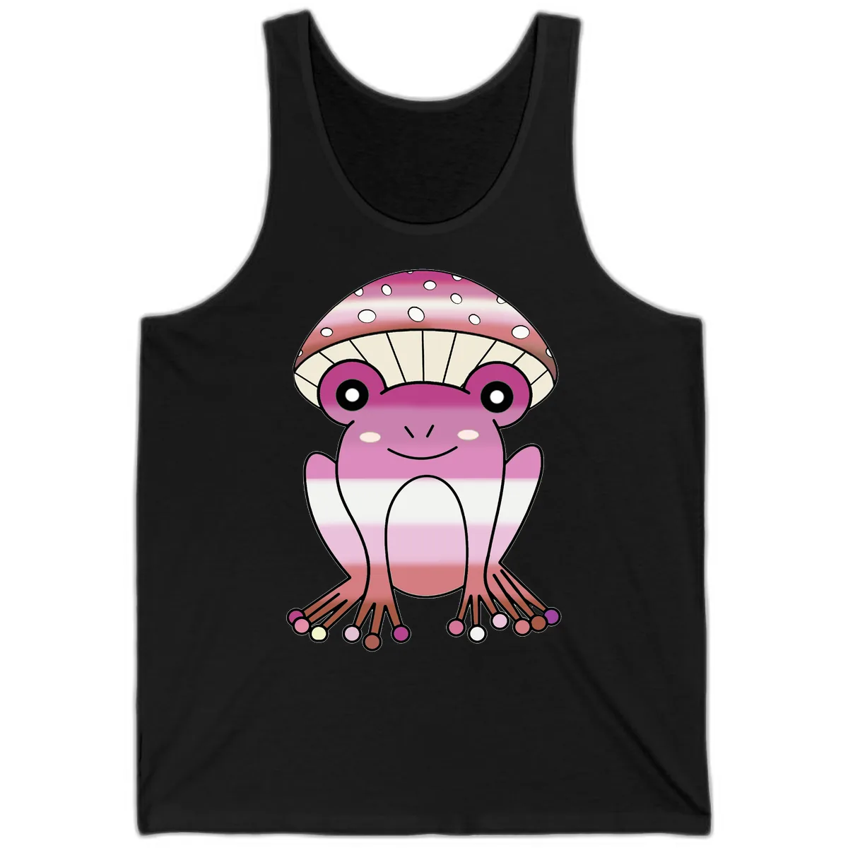 Cute Pink Mushroom Toad Character Tank in Black